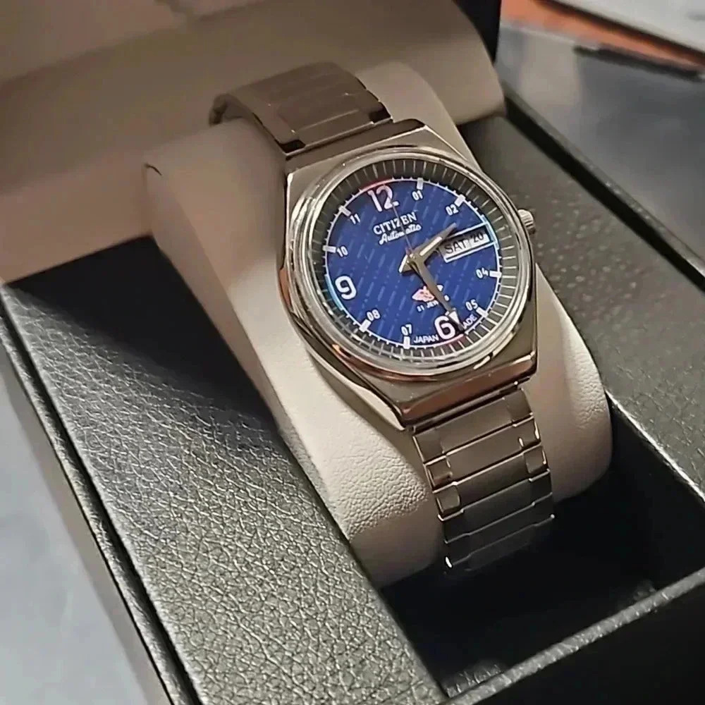 Citizen Automatic blue watch with Speidel XL silver Twist-o-flex bracelet